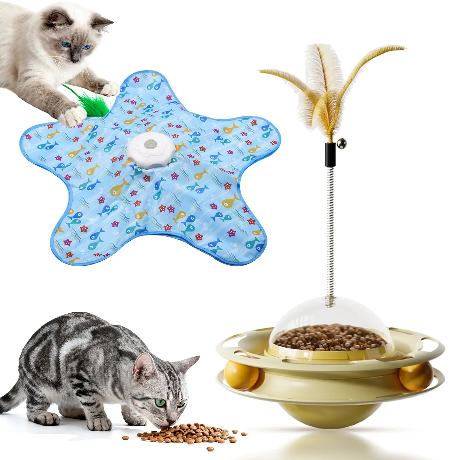 Interactive Unpredicatable Moving Feather Hunting Cat Toy , Hide and Seek Rechargeable Cat Toy for Bored Cat,Automatic Chargeable，Indoor Exercise & Boredom Relief for All Breeds Cats , Essential for Petlovers