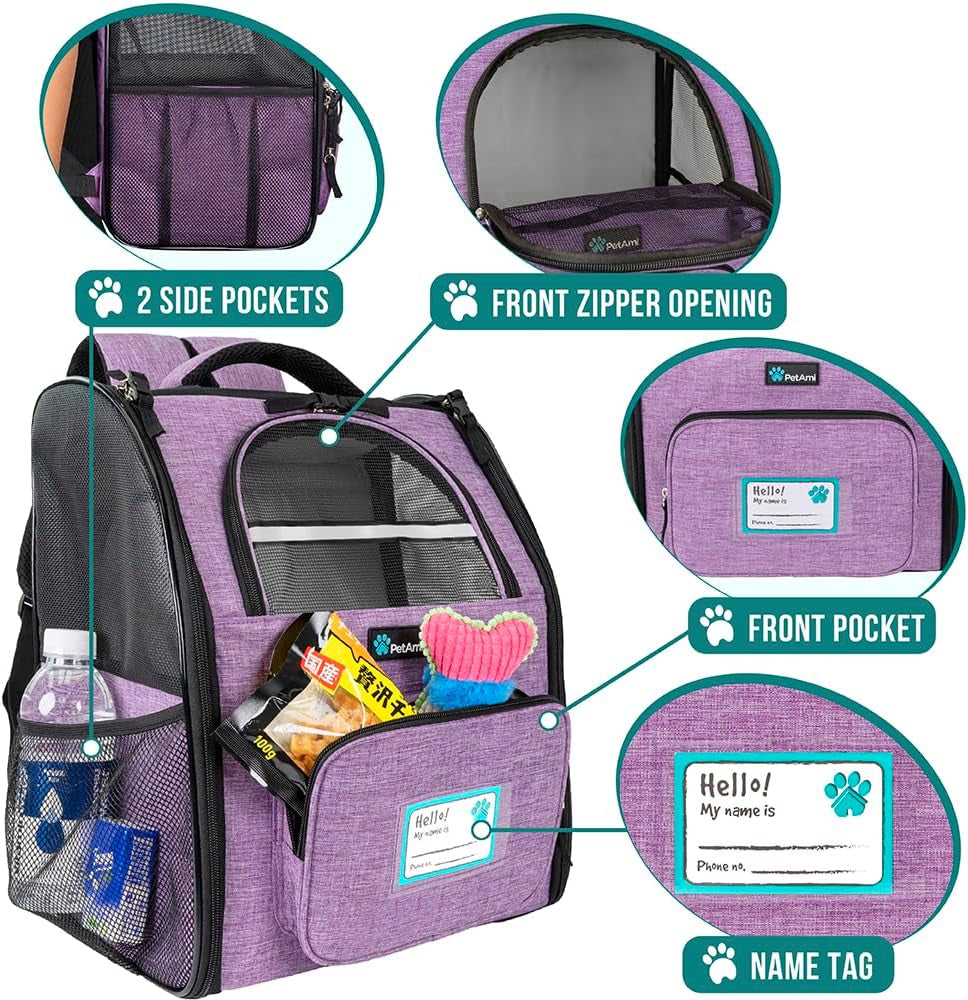Dog Backpack Carrier for Small Large Cat, Pet, Puppy, Ventilated Pet Hiking Backpack Travel Bag, Airline Approved Cat Backpack Carrier, Camping Biking Dog Bag up to 18Lbs Pet, Purple