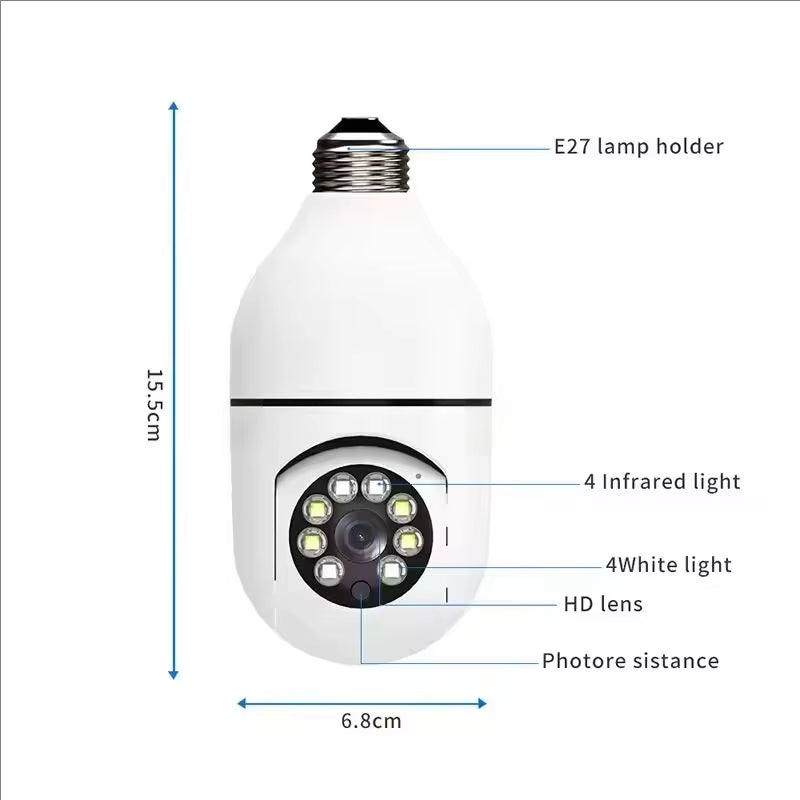 4G Wifi IP Camera E27 Bulb Camera 2MP Wireless Baby Monitor with AI Tracking, Security Video Surveillance, Pet Camera