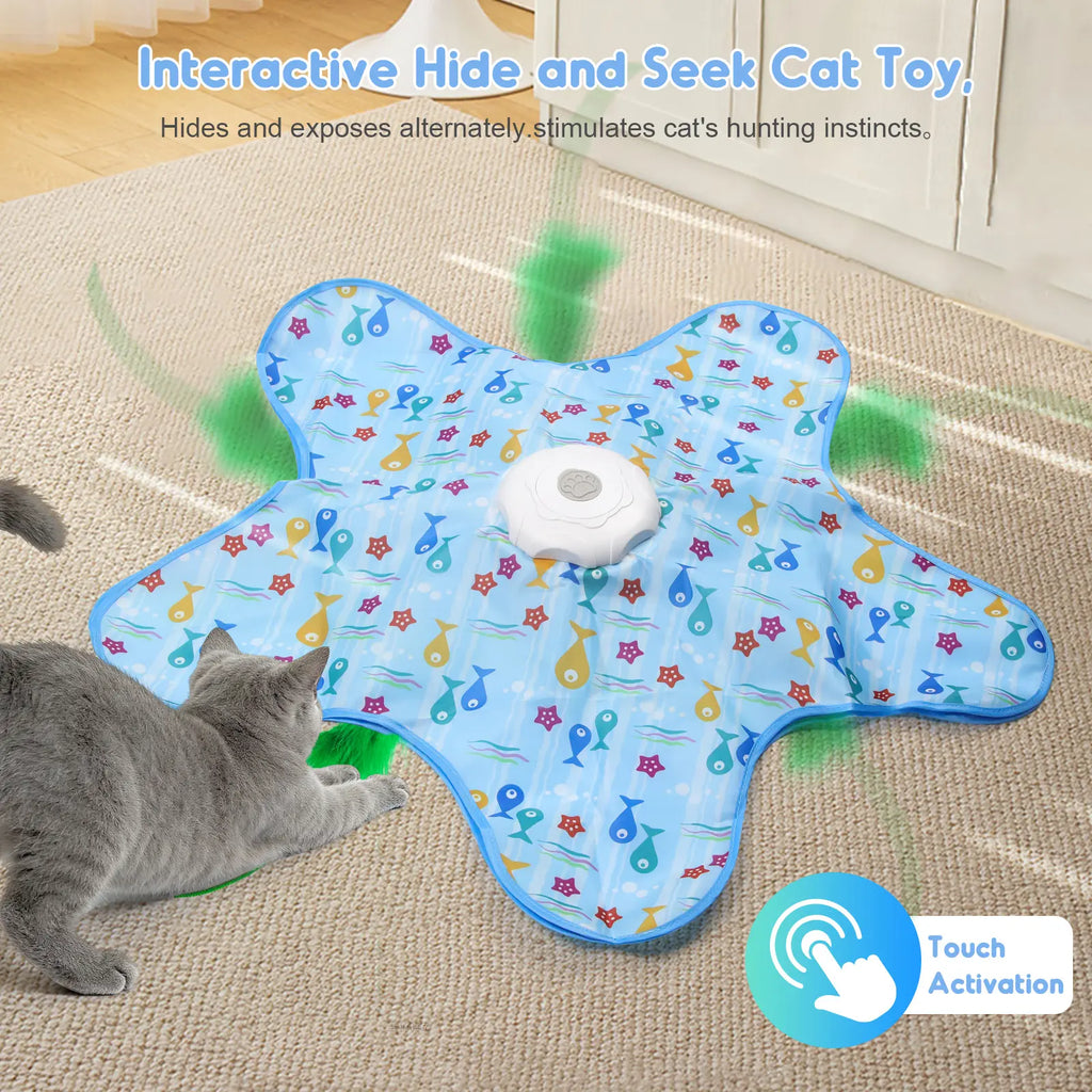 Interactive Unpredicatable Moving Feather Hunting Cat Toy , Hide and Seek Rechargeable Cat Toy for Bored Cat,Automatic Chargeable，Indoor Exercise & Boredom Relief for All Breeds Cats , Essential for Petlovers