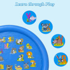 Non-Slip Splash Pad for Kids & Dog, 67'' Blue Water Play Mat for Outdoor Lawn Games, with Animals and Letters from a to Z