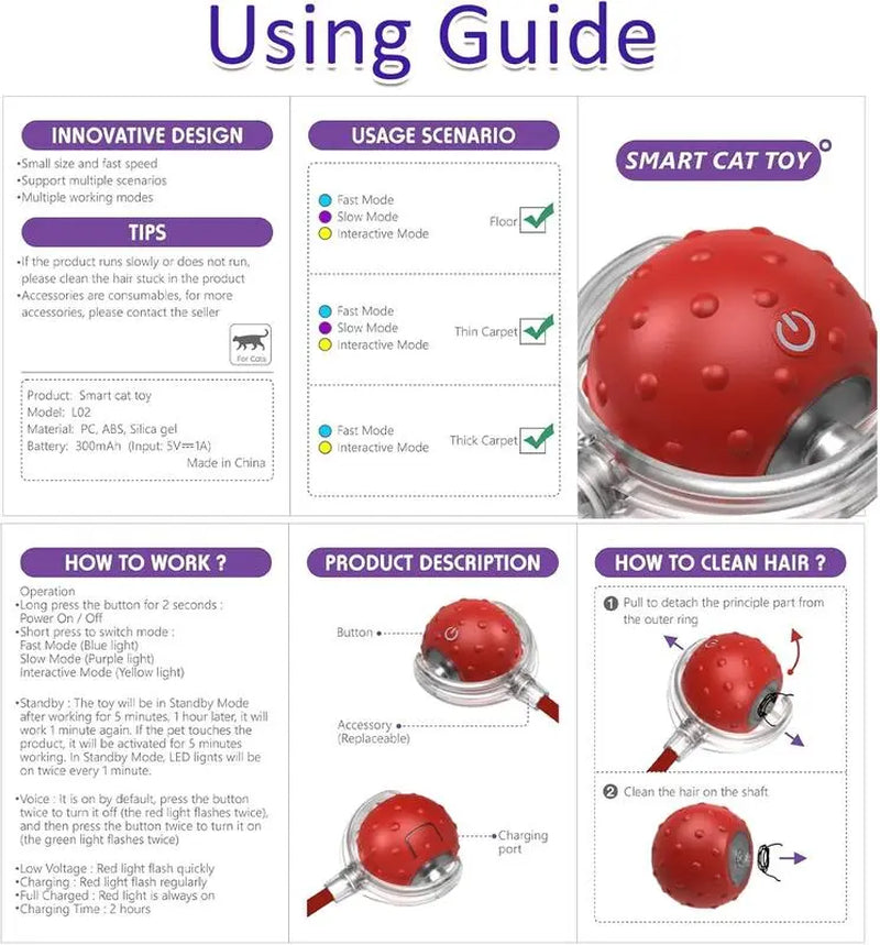 Interactive Cat Toys Ball Automatic for Indoor Cats Fast Rolling on Carpet Chirping & Motion Activate Cat Toys Pet Toy Interactive Motion Activate