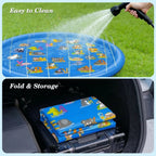 Non-Slip Splash Pad for Kids & Dog, 67'' Blue Water Play Mat for Outdoor Lawn Games, with Animals and Letters from a to Z