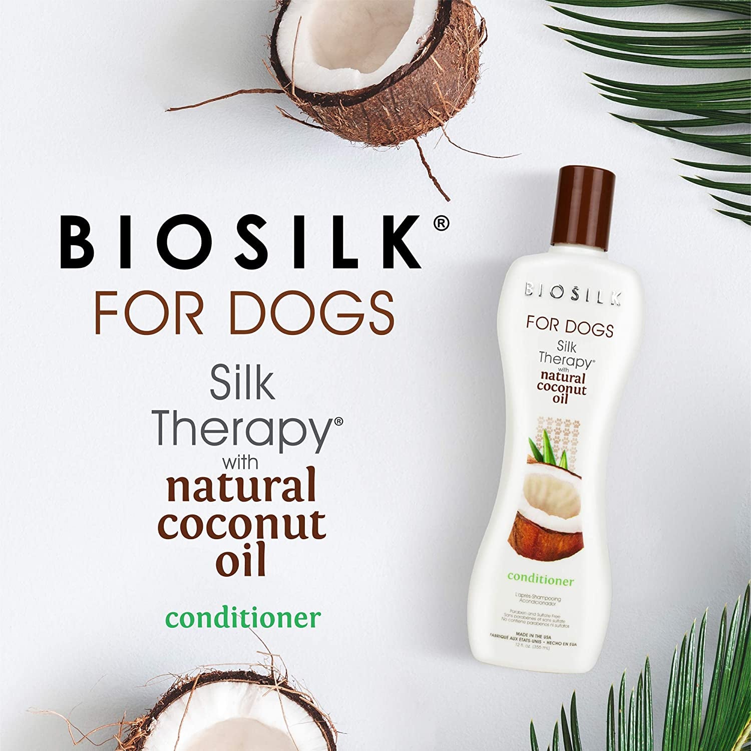 for Dogs Silk Therapy Conditioner with Natural Coconut Oil | Coconut Oil Dog Conditioner from  for Dogs | Pet Conditioner for Dogs, 12 Ounces,Beige