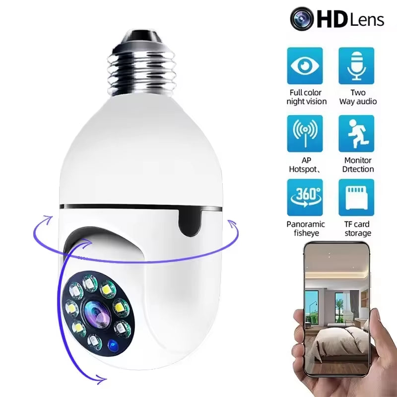4G Wifi IP Camera E27 Bulb Camera 2MP Wireless Baby Monitor with AI Tracking, Security Video Surveillance, Pet Camera