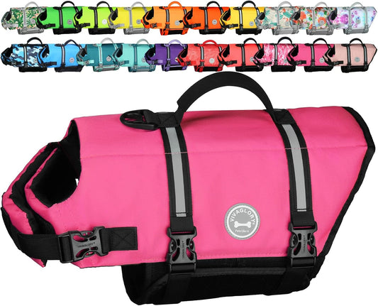 Rip Stop Dog Life Vest, Swimming Vest with Handle, Buoyancy for Doggy Puppy, Dog Life Jacket for Swimming & Boating, M, Pink